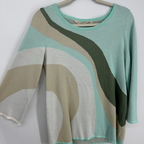 Soft Surroundings Nina Pullover Sweater XS Abstract Marble Flare Sleeves Green - Picture 5 of 8